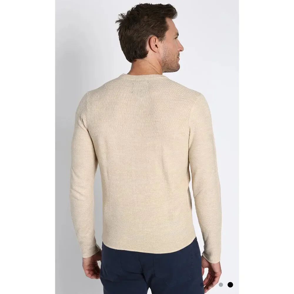Jachs Men's Mixed Stitch Waffle‎ Sweater Henley XL Pattern Cream Long Sleeves